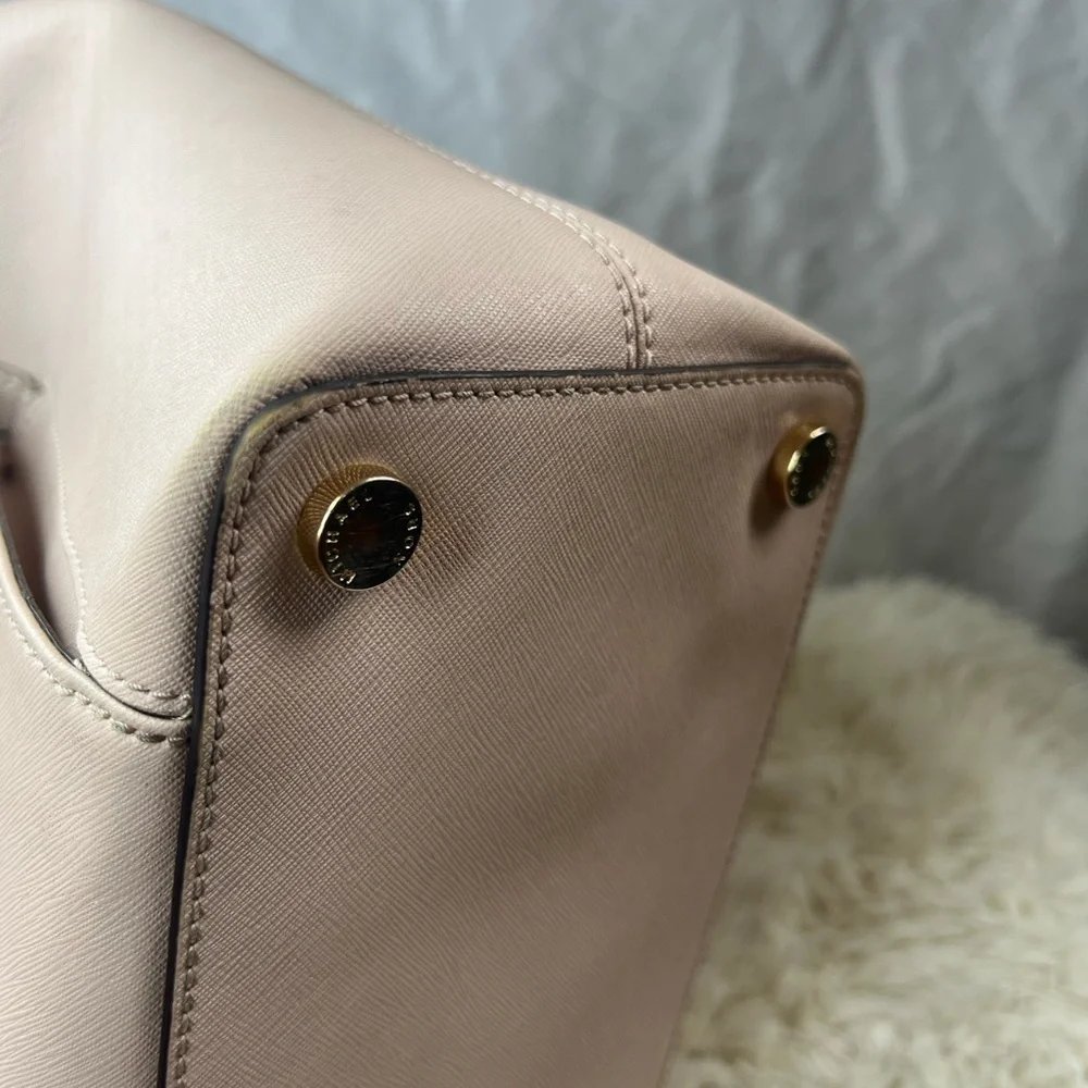 Michael Kors Jet Set Travel Leather Tote Bag Blush Pink Large Gold Charm
